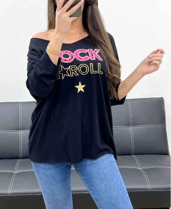 PULL AMPLE LEGER FLOCAGE ROCK N ROLL PE0206 NOIR