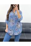 CAMICIA FLUIDA STAMPATA CON TASCHINO PE0347 BLU