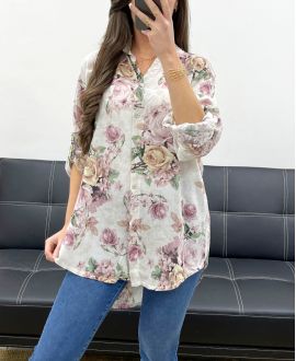 CAMISA FLUIDA ESTAMPADA CON BOLSILLO PE0347 BLANCO