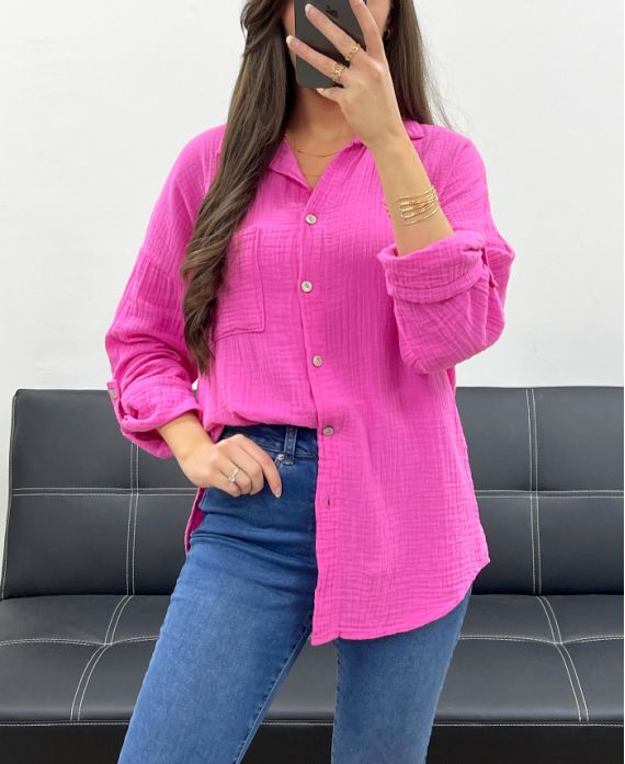 CAMICIA TASCHINO IN GARZA DI COTONE PE0193 FUCSIA