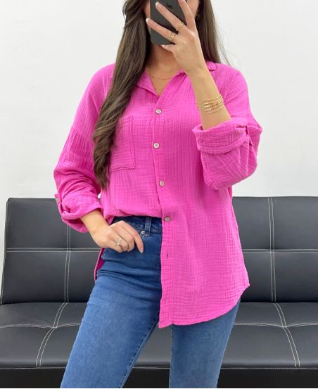 POCKET COTTON GAUZE SHIRT PE0193 FUSHIA