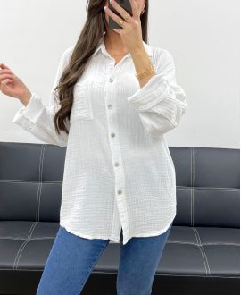 CAMICIA TASCHINO IN GARZA DI COTONE PE0193 BIANCO