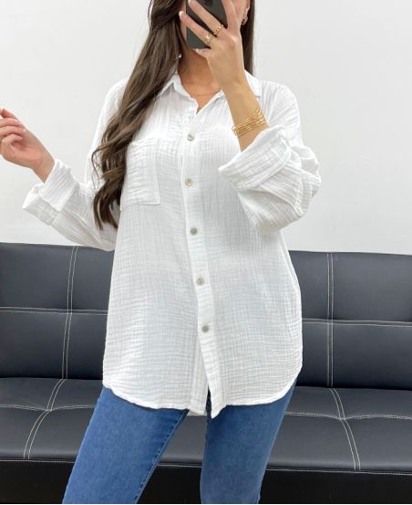 BOLSILLO CAMISERO DE GASA DE ALGODÓN PE0193 BLANCO