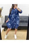 OVERSIZED SHIRT DRESS WITH BUTTON PRINT PE0359 NAVY BLUE