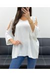 TOP OVERSIZE BORCHIATO CON PERLINE PE0249 BIANCO