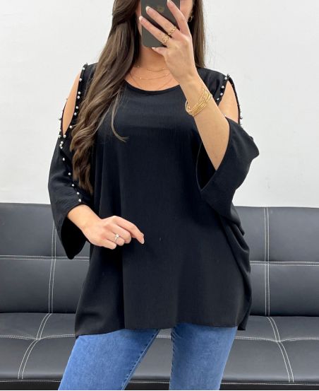 TOP OVERSIZE CON TACHUELAS PE0249 NEGRO