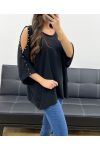 TOP OVERSIZE BORCHIATO CON PERLINE PE0249 NERO