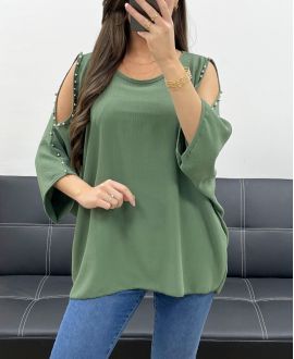 TOP OVERSIZE CON TACHUELAS CON CUENTAS PE0249 CAQUI