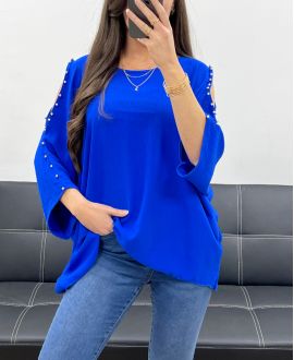 TOP OVERSIZE CON TACHUELAS Y ABALORIOS PE0249 AZUL REAL