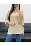 TOP OVERSIZE CON TACHUELAS CON CUENTAS PE0249 BEIGE