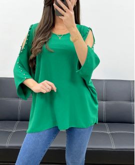 OVERSIZE-TOP MIT PERLEN MIT NIETEN PE0249 EMERALD