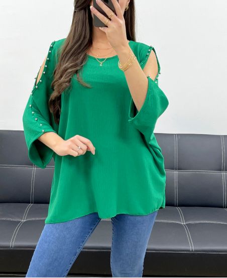 TOP PERLA OVERSIZE CON TACHUELAS PE0249 ESMERALDA