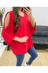 TOP OVERSIZE CON TACHUELAS CON CUENTAS PE0249 ROJO