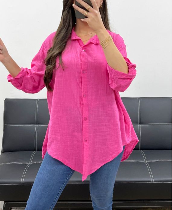 CHEMISE OVERSIZE GAZE DE COTON PE0407 FUSHIA