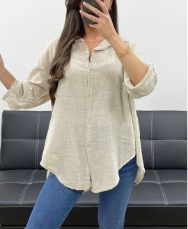 CAMICIA OVERSIZE IN GARZA DI COTONE PE0407 BEIGE