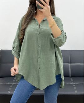 CAMICIA OVERSIZE IN GARZA DI COTONE PE0407 KHAKI