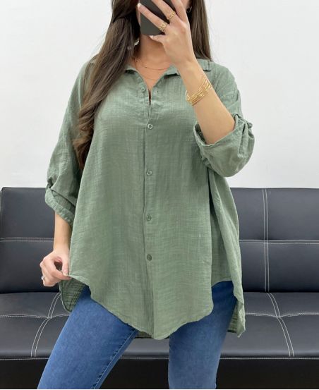 CAMICIA OVERSIZE IN GARZA DI COTONE PE0407 KHAKI