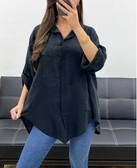 CAMISA OVERSIZE DE GASA DE ALGODÓN PE0407 NEGRO