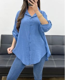 CAMICIA OVERSIZE IN GARZA DI COTONE PE0407 BLUE JEANS