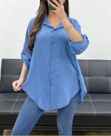 CAMICIA OVERSIZE IN GARZA DI COTONE PE0407 BLUE JEANS