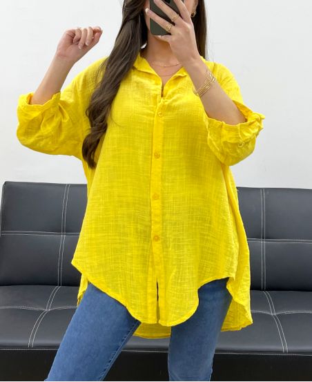 CAMICIA OVERSIZE IN GARZA DI COTONE PE0407 GIALLO