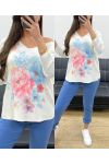 WEICHER, NAHTLOSER PULLOVER BEDRUCKT PE0203 BLUMEN BLAU