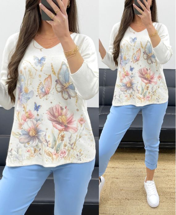 SOFT SEAMLESS SWEATER PRINTED PE0203 BUTTERFLIES