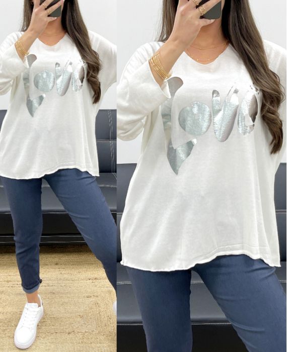 LOCKERER LEICHTER PULLOVER FLOCKING LOVE PE0232 WEISS