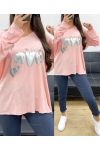 MAGLIONE LEGGERO SCIOLTO FLOCCAGGIO AMORE PE0232 ROSA