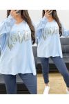 LOOSE LIGHTWEIGHT SWEATER FLOCKING LOVE PE0232 SKY BLUE