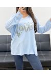 LOOSE MAGLIONE LEGGERO FLOCCAGGIO LOVE PE0232 AZZURRO CIELO