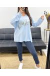 LOCKERER LEICHTER PULLOVER FLOCKING LOVE PE0232 HIMMELBLAU