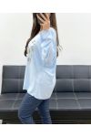 LOOSE LIGHTWEIGHT SWEATER FLOCKING LOVE PE0232 SKY BLUE