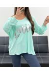 LOOSE LIGHTWEIGHT SWEATER FLOCKING LOVE PE0232 PASTEL GREEN