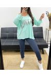 LOOSE LIGHTWEIGHT SWEATER FLOCKING LOVE PE0232 PASTEL GREEN