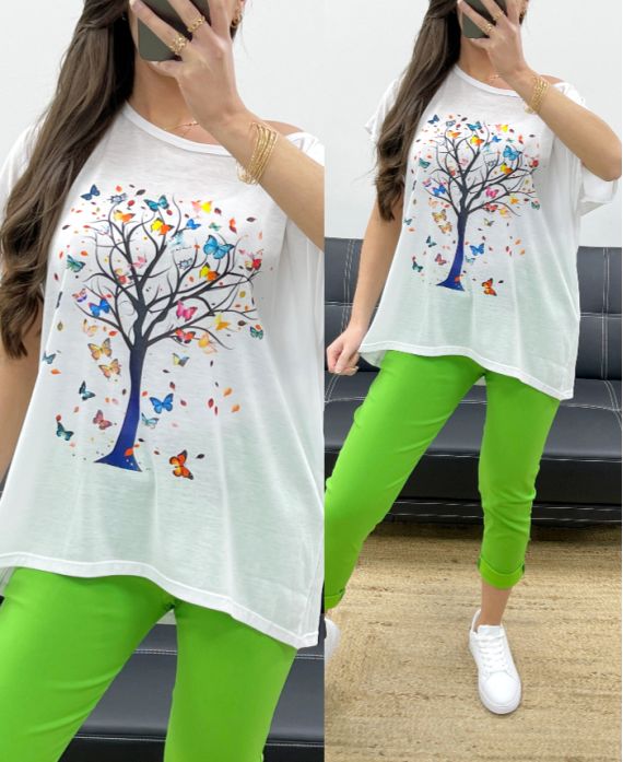 T-SHIRT AMPIA CON STAMPA ALBERO PE0209