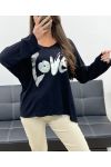 LOCKERER LEICHTER PULLOVER FLOCKING LOVE PE0232 SCHWARZ