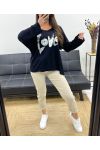 LOOSE LIGHTWEIGHT SWEATER FLOCKING LOVE PE0232 BLACK