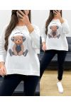 CAMISETA DE OSITO DE PELUCHE DE ALGODÓN SUELTO PE0198-1 BLANCO