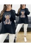 CAMISETA DE OSITO DE PELUCHE DE ALGODÓN SUELTO PE0198-1 NEGRO