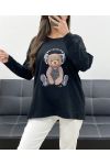 CAMISETA DE OSITO DE PELUCHE DE ALGODÓN SUELTO PE0198-1 NEGRO