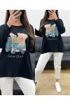 LOOSE COTTON TEDDY BEAR T-SHIRT PE0198-3 BLACK