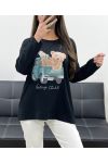 LOOSE COTTON TEDDY BEAR T-SHIRT PE0198-3 BLACK