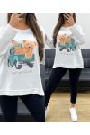 LOOSE COTTON TEDDY BEAR T-SHIRT PE0198-3 WHITE