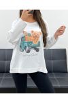 CAMISETA DE OSITO DE PELUCHE DE ALGODÓN SUELTO PE0198-3 BLANCO