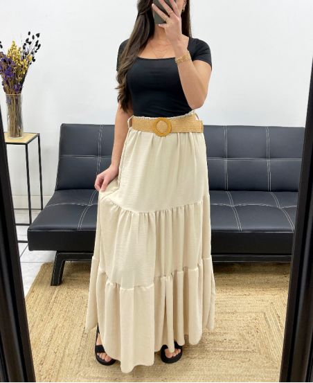 LONG SKIRT + BELT PE0283 BEIGE