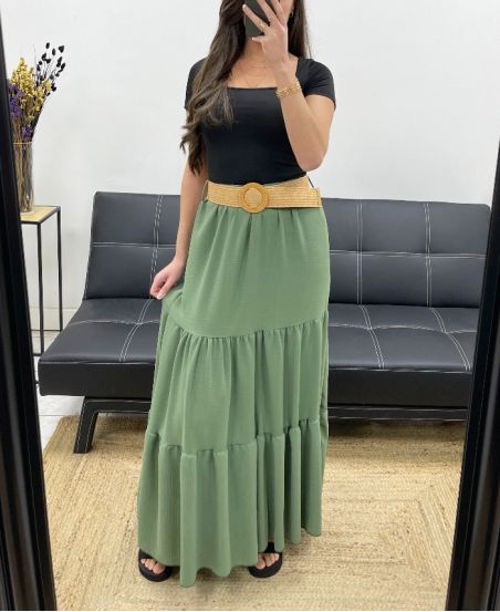 LONG SKIRT + BELT PE0283 KHAKI