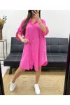 COTTON GAUZE OVERSIZED SHIRT DRESS PE0410 FUSHIA