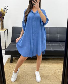 ROBE CHEMISE OVERSIZE GAZE DE COTON PE0410 BLEU JEANS