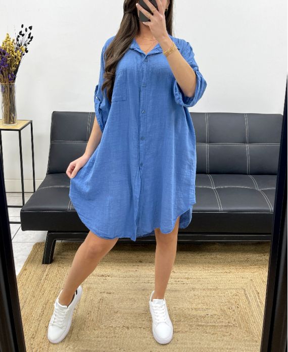 COTTON GAUZE OVERSIZED SHIRT DRESS PE0410 BLUE JEANS